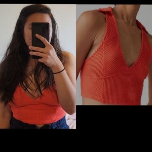 Uo Ford collared ribbed crop top